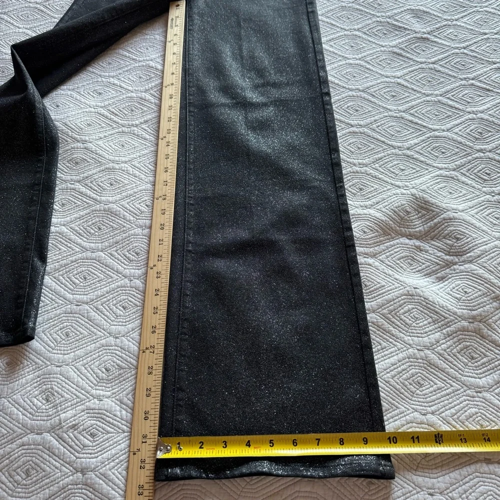 PAIGE Women's Sasha Coated Black Silver Glitter Luxe Wide-Leg Jeans Size 27